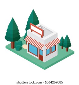 mini tree and store building isometric