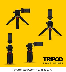 Mini Tripod (phone holder) for mobile vector illustration. perfect template for Photography design.