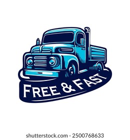 Mini truck car vector illustration with slogan free and fast.