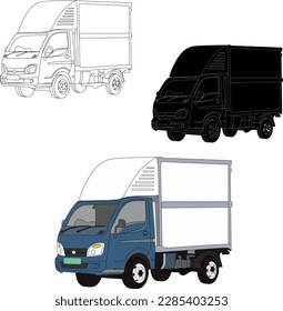 Mini truck drawing vector and illustration for color.