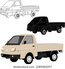 Mini truck drawing vector and illustration for color.