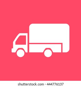 Mini Truck white icon on magenta color background. Eps-10.