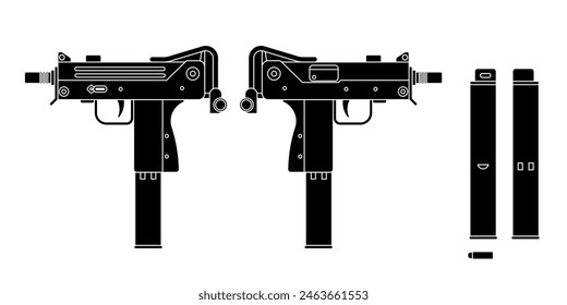 Mini uzi. Ilustración vectorial negra.