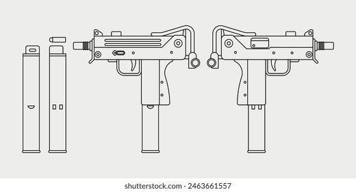 Mini uzi. Black vector illustration.