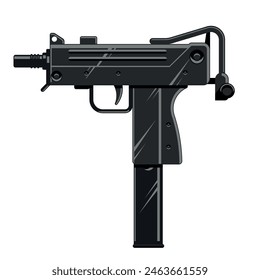Mini uzi. Black vector illustration.
