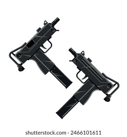 Mini uzi. Black vector illustration.