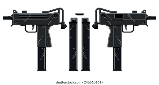 Mini uzi. Ilustración vectorial negra.