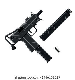 Mini uzi. Ilustración vectorial negra.