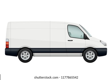 Mini van car. Side view of white minivan isolated on white. Vehicle minibus or wagon. Vector illustration