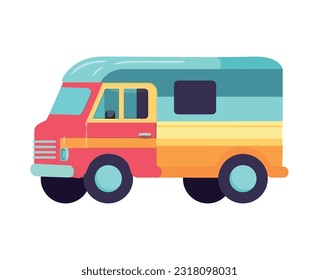mini van on a summer adventure icon isolated
