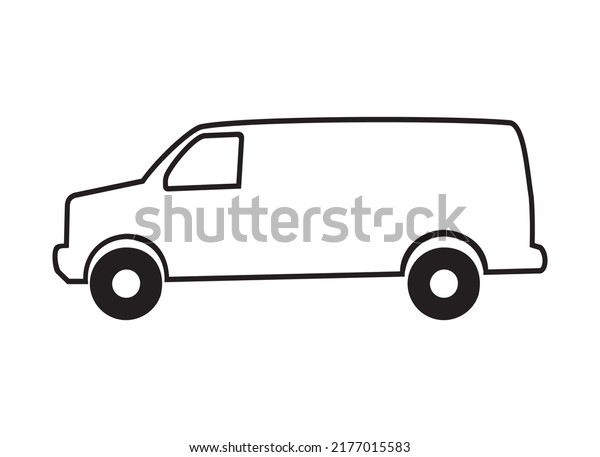 Mini\
van side outline logo drawing. Stealth camping vehicle silhouette\
illustration. Delivery car simple icon. Fast way for shipping\
through city. Van automobile vector drawing\
symbol.