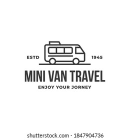 Mini Van Travel Logo illustration in vintage style. minivan vector symbol editable file