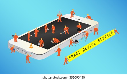 mini worker working on a smartphone
