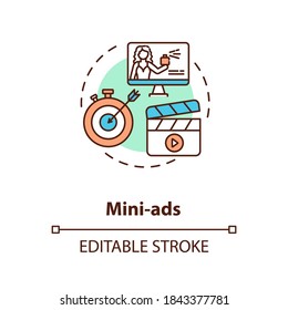 Mini-ads concept icon. Social media marketing campaign idea thin line illustration. Brand building. Small business promotion. Vector isolated outline RGB color drawing. Editable stroke