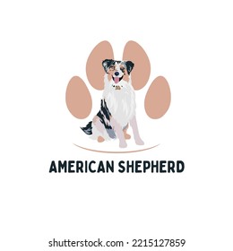 Miniature American Shepherd Dog illustration, Miniature American Shepherd Dog with paw logo isolated design