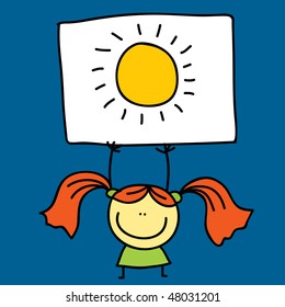 miniature babe and weather mark cute summer kid friendship child human fun teen baby sun blue dancing tiny young youth smiling girls sunburst shine caricature satisfaction infancy painting grin optimi