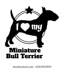 Miniature Bull Terrier dog silhouette, i love my dog,  dog, dog breeds, logo, vector, silhouette, animal, illustration, icon, sign, black, pet,