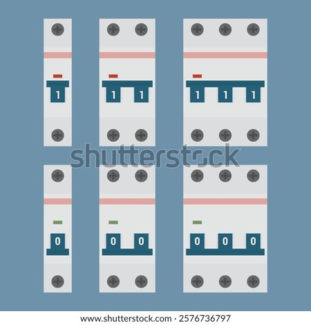 Miniature circuit breakers. Set of single, double and three pole MCB devices