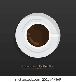 A miniature coffee cup design with a black background, perfect for International Coffee Day poster