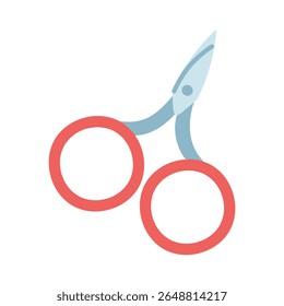 Miniature craft scissors. Sharp scissors with round handles. For making handmade products. Flat color illustrations. For infographics, templates, packaging design, online stores, and workshops
