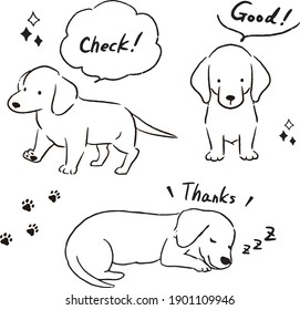 Miniature dachshund line art vector illustration set