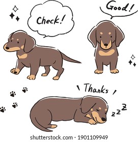 Miniature dachshund line art vector illustration set