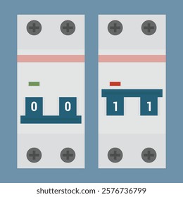 Miniature double pole circuit breaker set. Flat style vector illustration. EPS10