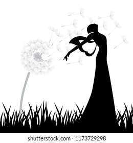 miniature fairy with dandelion flower in background