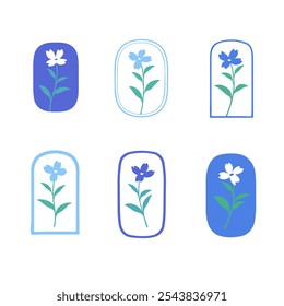Miniature flower illustration with frame. Stylized vector floweret for prints, clothing, pattern, packaging and postcards.