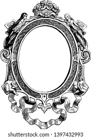 Miniature Frame is made out of gold and oxidized silver vintage line drawing or engraving illustration.