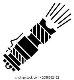 Linterna portátil en miniatura, iluminación móvil, búsqueda nocturna, diseño original, luz potente. Icono del vector, glifo, aislado