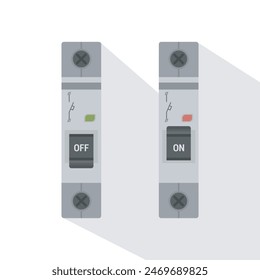 Miniature modular DIN rail cirquit breaker. Flat design. Vector illustration