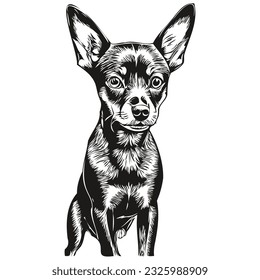 Miniatura Dibujo de boceto de mascotas de perro Pinscher, vector de grabado en blanco y negro, mascota realista