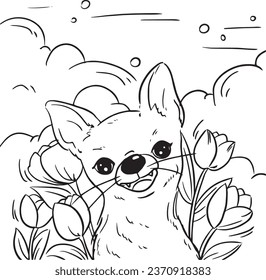 Miniature Pinscher with lyly garden coloring illustration book for kid