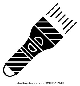 A miniature pocket flashlight with a simple design and a rough casing. Handheld flashlight for night lighting. Vector icon, glyph, isolated