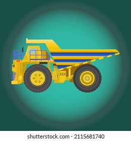 Miniature and realistic flat icon of a large dump truck. Vector illustration. Construction machinery, equipment.
