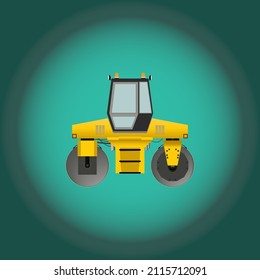 Miniature And Realistic Flat Icon Of Road Roller,for Asphalt Paving,road Construction.Vector Illustration. Construction Machinery, Equipment.