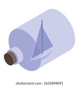 Miniature sailboat is peacefully resting inside a glass bottle, symbolizing a yearning for travel and adventure