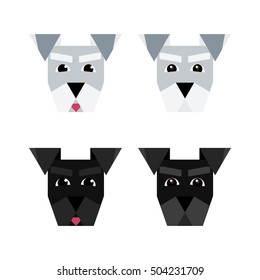 Miniature schnauzer dog grey and black face isolated vector set