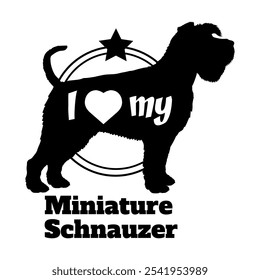 Miniatura Schnauzer silueta de perro, me encanta mi perro, perro, razas de perro, logotipo, Vector, silueta, animal, ilustración, icono, signo, negro, mascota,