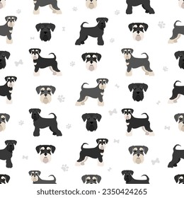 Miniature schnauzer dogs seamless pattern.  Vector illustration