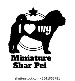 Miniatura Shar Pei perro silueta, me encanta mi perro, perro, razas de perro, logotipo, Vector, silueta, animal, ilustración, icono, signo, negro, mascota,