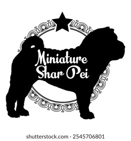 Miniatura Shar Pei perro silueta, perro, razas de perro, Vector, silueta, diseño de logotipo, animal, ilustración, icono, signo, negro, mascota