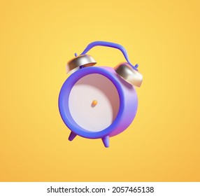 Miniature twin bell alarm clock on orange background, 3d rendering