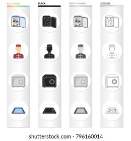 Mini-bar, hotel staff, safe in the room, swimming pool. Hotel set collection icons in cartoon black monochrome outline style vector symbol stock illustration web.