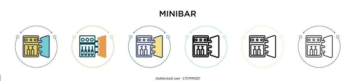 Icono de minibarra en estilo relleno, delgado, contorno y trazo. Ilustración vectorial de dos iconos vectoriales de minibar de color y negro se pueden utilizar para móviles, ui, web