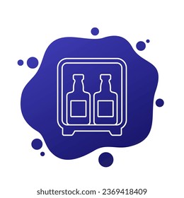 minibar icon, mini fridge with whiskey bottles, line vector