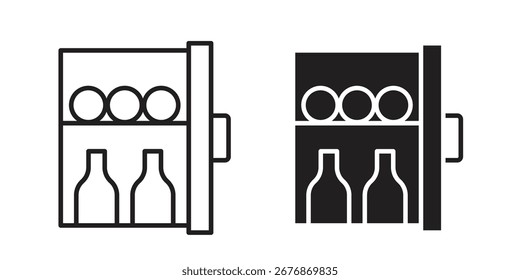 Icono de minibar sobre fondo blanco. icono establecido en contorno negro y relleno
