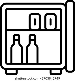 Minibar vector design in modern style, hotel room beverage service and guest refreshment concept, convenience illustration. Line Icon