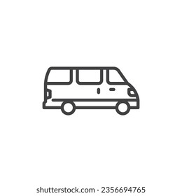 Minibus car line icon. linear style sign for mobile concept and web design. Minivan car side view outline vector icon. Symbol, logo illustration. Vector graphics